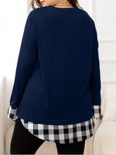 Plus Size Plaid Hem Round Neck Long Sleeve Sweatshirt OutfitFlow